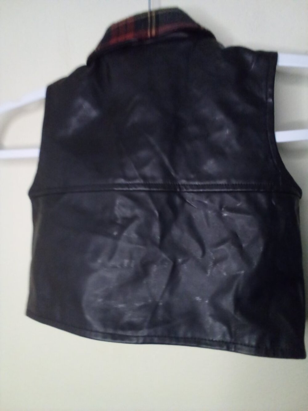 BB Collections Faux Leather Vest Kids Girls 4 Full Zip Sleeveless Plaid Pockets - Picture 12 of 14